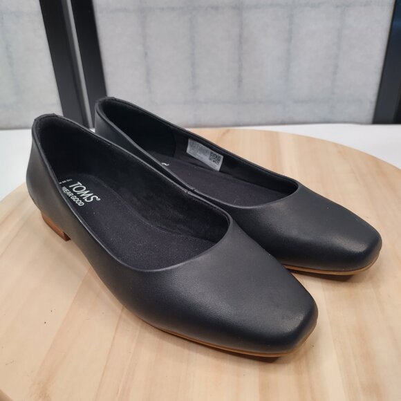 Tom's Brielle Black Leather Flats Shoes Women US 6 - Picture 2 of 14